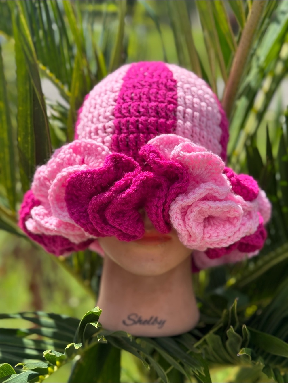 Handcrafted Pink Crochet Ruffle Bucket Hat - Picture 2 of 6